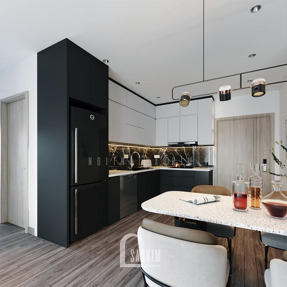 Thiết kế nội thất phòng bếp chung cư Vinhomes Smart City phong cách hiện đại