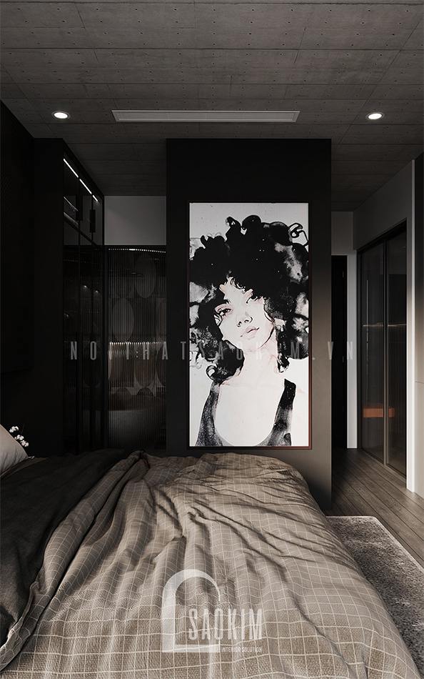 Bức tranh tường đen trắng tạo tạo nét nhấn nhá cho không gian nội thất màu đen