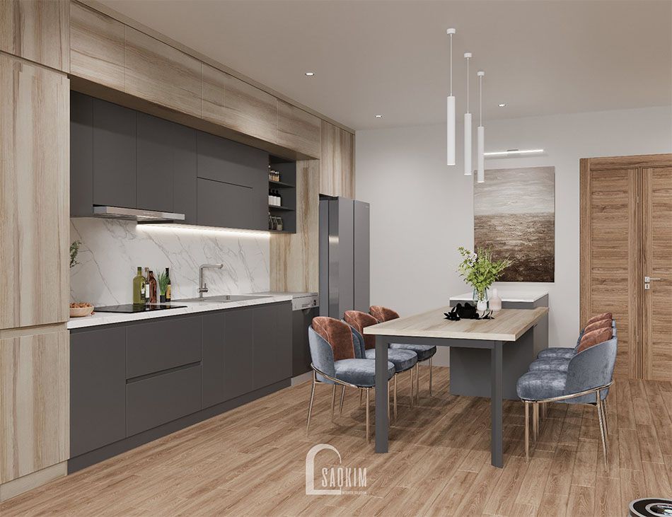 Thiết kế nội thất phòng bếp chung cư 120m2 Packexim Tây Hồ mang vẻ đẹp hiện đại, ấm cúng