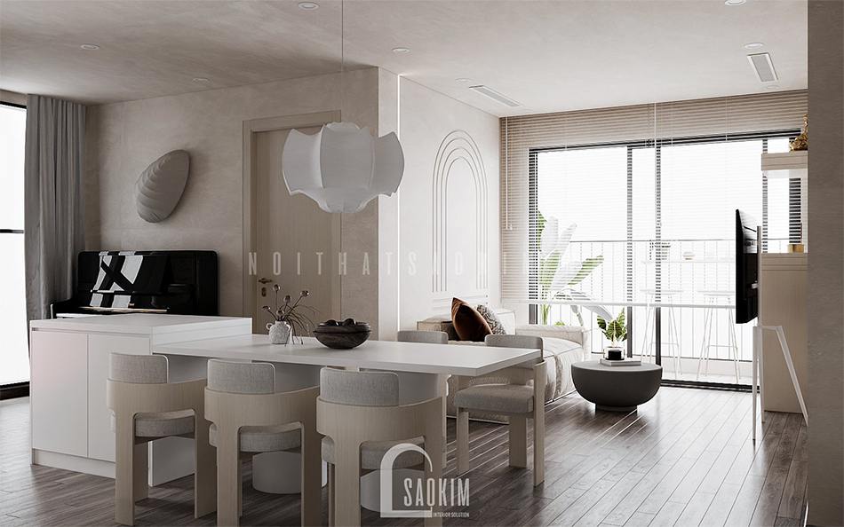Thiết kế nội thất phòng bếp Vinhomes Ocean Park kết hợp phong cách Japandi và Bauhaus mang đến vẻ đẹp đọc đáo và vô cùng cuốn hút