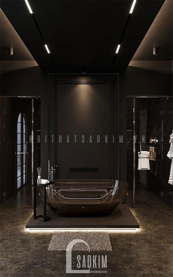 Bồn tắm trong suốt cao cấp được lựa chọn cho thiết kế nội thất phòng tắm nhà liền kề