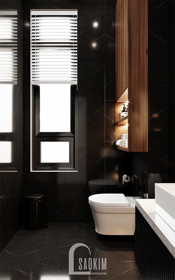 Thiết kế phòng tắm sử dụng toàn bộ là thiết bị vệ sinh cao cấp 