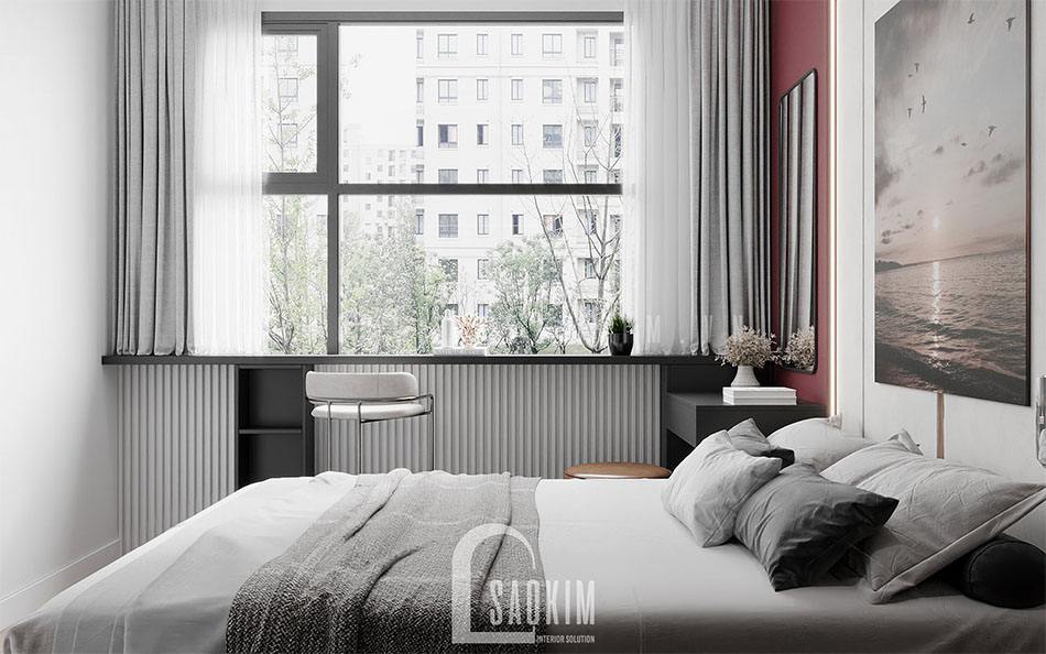 Thiết kế nội thất phòng ngủ master chung cư phong cách hiện đại, sang trọng với gam màu xám làm chủ đạo